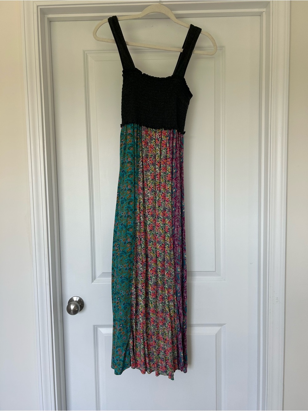 Natural Life Black Smocked Bodice Floral Panel Maxi Dress
